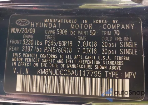 2010 Hyundai Veracruz Gls/Limited from USA, damaged, VIN KM8NUDCC5AU117795